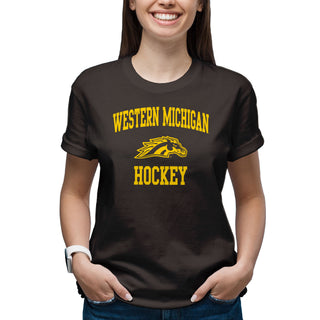 Western Michigan University Broncos Arch Logo Hockey Short Sleeve T Shirt - Dark Chocolate