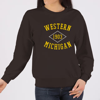 Western Michigan Faux Stitch Arch Crewneck - Dark Chocolate