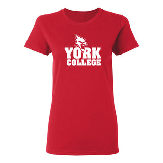 York College Cardinals Basic Block Cotton Womens Short Sleeve T Shirt - Red