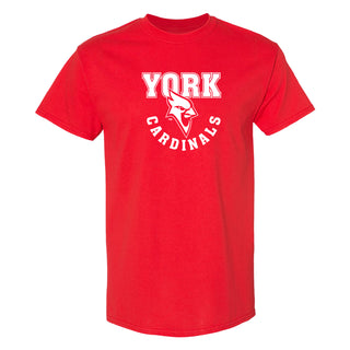 York College Cardinals Arch Logo Basic Cotton Short Sleeve T Shirt - Red
