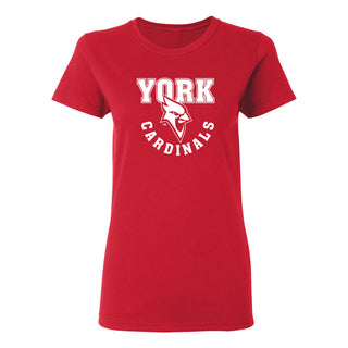 York College Cardinals Arch Logo Basic Cotton Womens Short Sleeve T Shirt - Red