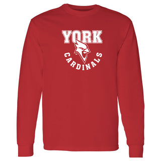York College Cardinals Arch Logo Basic Cotton Long Sleeve T Shirt - Red