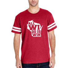 Load image into Gallery viewer, All WI Do is Win Adult Football Jersey Tee - Vintage Red/White