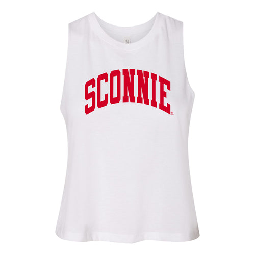 Sconnie Arch Racerback Cropped Tank - Solid White Triblend