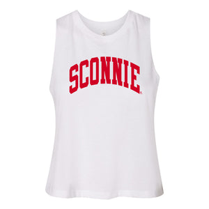 Sconnie Arch Racerback Cropped Tank - Solid White Triblend