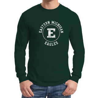 Eastern Michigan University Eagles Distressed Circle Logo Long Sleeve T Shirt - Forest