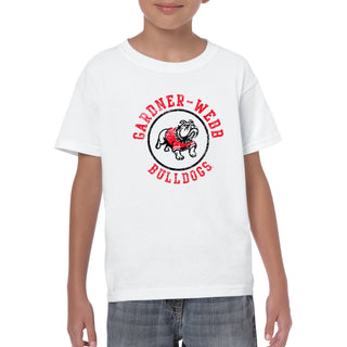 Gardner-Webb University Bulldogs Distressed Circle Logo Basic Cotton Short Sleeve Youth T Shirt - White