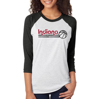 Indiana University Hoosiers Basketball Bubble Raglan T Shirt - Heather White/Black
