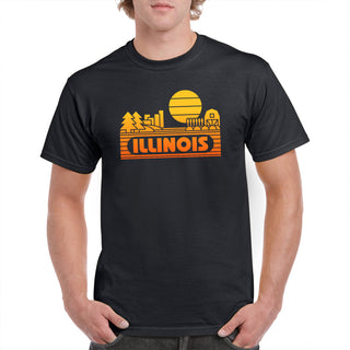 Illinois Groovy Sunset T-Shirt - Black