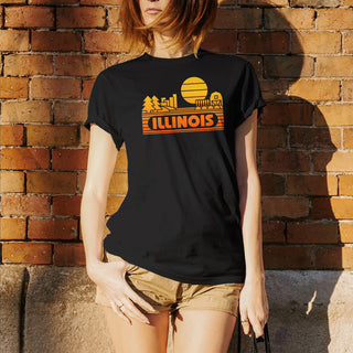 Illinois Groovy Sunset T-Shirt - Black
