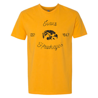 Vintage Script Iowa Hawkeyes Premium Cotton Short Sleeve T Shirt - Gold