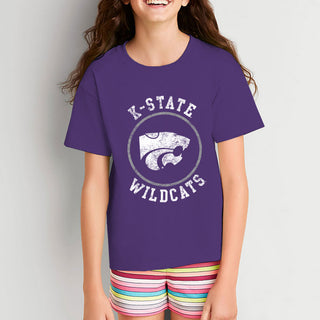 Kansas State University Wildcats Distressed Circle Logo Cotton Youth T-Shirt - Purple