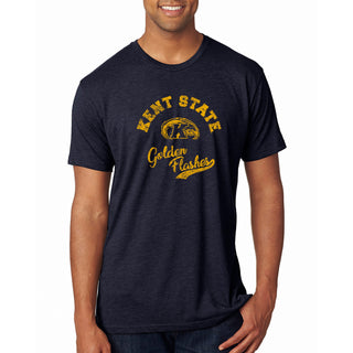 Kent State University Golden Flashes Retro Script Short Sleeve Triblend T Shirt - Vintage Navy