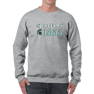 Michigan State University Spartans Throwback Year Stripe Heavy Blend Crewneck - Sport Grey