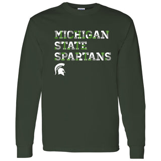 Michigan State University Spartans Patchwork Cotton Long Sleeve T Shirt - Forest