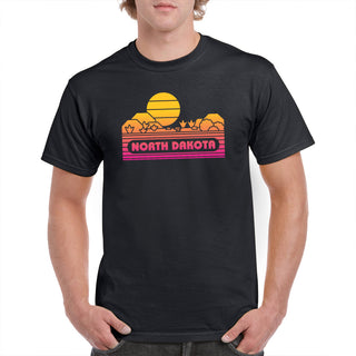 North Dakota Groovy Sunset T-Shirt - Black