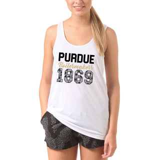 Flower Power Purdue Boilermakers Heavy Cotton Tank Top - White