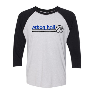 Seton Hall University Pirates Basketball Bubble Raglan T Shirt - Heather White/Vintage Black