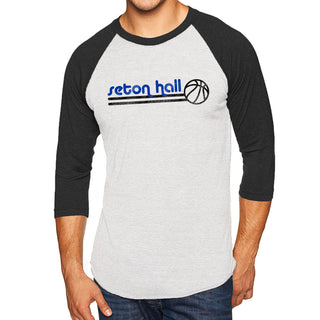Seton Hall University Pirates Basketball Bubble Raglan T Shirt - Heather White/Vintage Black