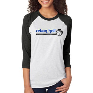 Seton Hall University Pirates Basketball Bubble Raglan T Shirt - Heather White/Vintage Black