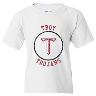 Troy University Trojans Distressed Circle Logo Cotton Youth T-Shirt - White