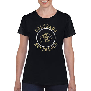 University of Colorado Buffaloes Distressed Circle Logo Women's T Shirt - Black