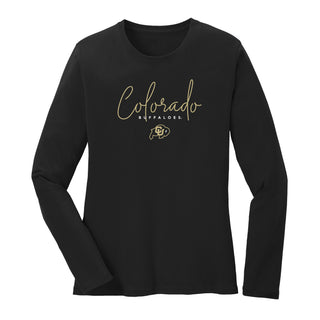University of Colorado Buffaloes Thin Script Women's Long Sleeve T Shirt - Black