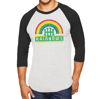 Hawaii Rainbow Warriors Vintage Rainbow 3/4-Sleeve Raglan - Htr White/Vtg Black