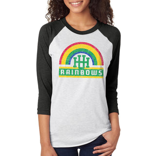 Hawaii Rainbow Warriors Vintage Rainbow 3/4-Sleeve Raglan - Htr White/Vtg Black