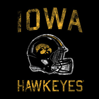 University of Iowa Hawkeyes Faded Football Helmet Basic Cotton Short Sleeve T Shirt - Black