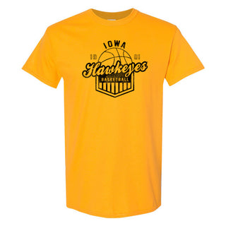 University of Iowa Hawkeyes Basketball Shield Basic Cotton Short Sleeve T-Shirt - Gold