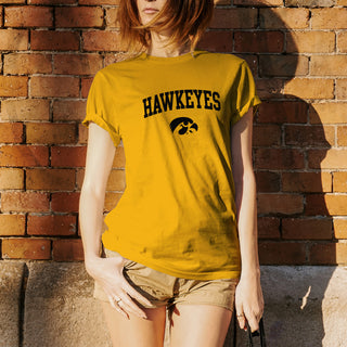 Mascot Arch Logo Iowa Hawkeyes Basic Cotton Short Sleeve T Shirt - Gold