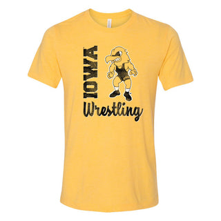 University of Iowa Hawkeyes Herky Wrestling Script Triblend Short Sleeve T-Shirts - Yellow Gold Triblend