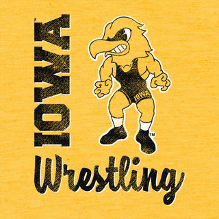 University of Iowa Hawkeyes Herky Wrestling Script Triblend Short Sleeve T-Shirts - Yellow Gold Triblend