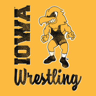 University of Iowa Hawkeyes Herky Wrestling Script Long Sleeve T-Shirt - Gold