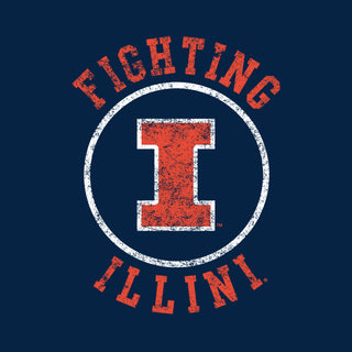 University of Illinois Fighting Illini Distressed Circle Logo Cotton Womens T-Shirt - Navy
