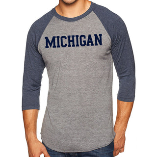 Michigan Wolverines Basic Block 3/4-Sleeve Raglan - Prem Htr/Vtg Navy