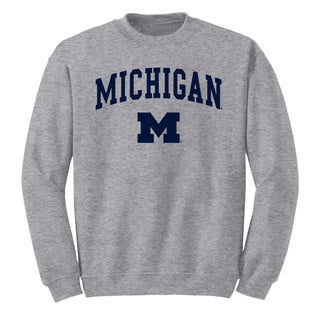 Michigan Wolverines Arch Logo Crewneck Sweatshirt - Sport Grey