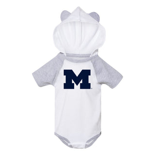 Michigan Wolverines Primary Logo Hooded Bear Ears Creeper Bodysuit - White/Heather
