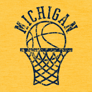 University of Michigan Wolverines Retro Basketball Hoop Canvas Triblend Short Sleeve T Shirt - Yellow Gold