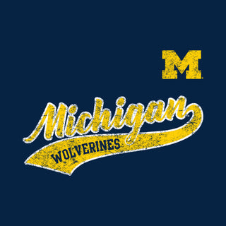 University of Michigan Wolverines Tail Script Women's Basic T Shirt - Navy