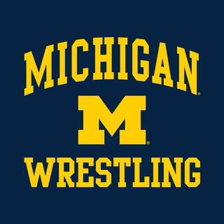 Arch Logo Wrestling University of Michigan Basic Cotton Short Sleeve T Shirt - Navy