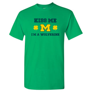 University of Michigan Kiss Me I'm a Wolverine Basic Cotton Short Sleeve T Shirt - Irish Green