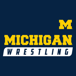 Wrestling Slant University of Michigan Basic Cotton Short Sleeve T Shirt - Navy