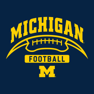 University of Michigan Wolverines Football Crescent  Basic Cotton Short Sleeve T Shirt - Navy