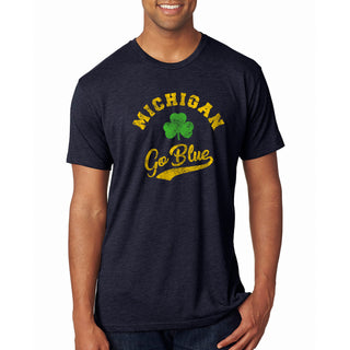 Michigan Wolverines Retro Clover Script Triblend T Shirt - Vintage Navy