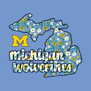 Michigan Flower Pattern State Long Sleeve - C Blue