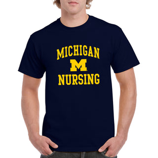 Arch Logo Nursing University of Michigan Basic Cotton Short Sleeve T-Shirt - Navy