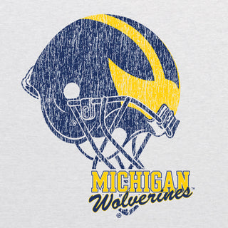 Tilted Football Helmet University of Michigan Short Sleeve Triblend T Shirt - Heather White