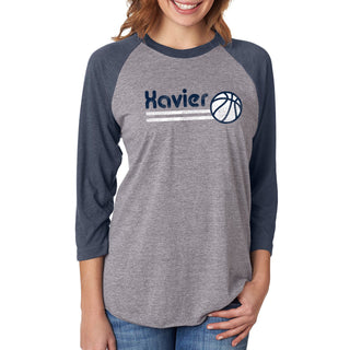 Xavier University Musketeers Basketball Bubble Raglan T Shirt - Premium Heather/Vintage Navy